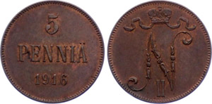 Finland 5 Pennia 1916 KM#15 Nikolai II