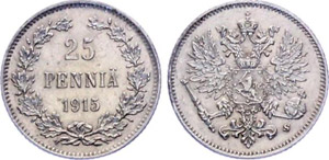 Finland 25 Pennia 1915 KM# 6.2 UNC Silver ... 