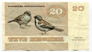 Denmark 20 Kroner 1988  - P# 49h; VF