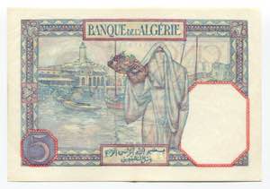 Algeria 5 Francs 1933  - P# 77a; XF+