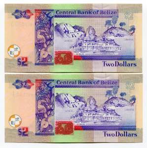 Belize 2 x 2 Dollars 1999  - P# 60a; UNC