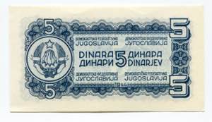 Yugoslavia 5 Dinara 1944  - P# 49b; UNC