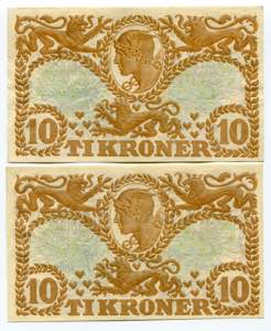 Denmark 2 x 10 Kroner 1943  - P# 31p; XF+