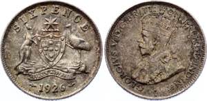 Australia 6 Pence 1926 - KM# 25; George V. ... 