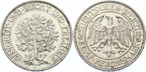 Germany - Weimar Republic 5 Reichsmark 1927 ... 