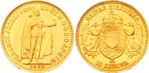 Hungary 10 Korona 1908 KB - KM# 485; Gold ... 