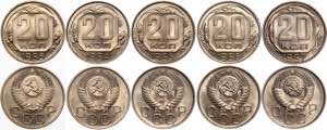 Russia - USSR Lot of 5 Coins - 20 Kopeks; ... 