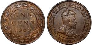 Canada 1 Cent 1909 - KM# 8; Bronze; aUNC