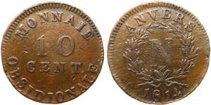 Belgium Antwerp 10 Centimes 1814 - KM# 5.4; ... 