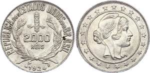 Brazil 2000 Reis 1924 - KM# 526; Silver; UNC