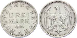 Germany - Weimar Republic 3 Reichsmark 1924 ... 