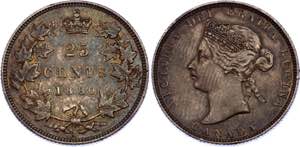 Canada 25 Cents 1880 H - KM# 5; Silver; ... 