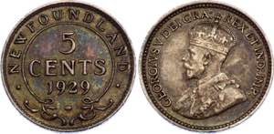 Canada Newfoundland 5 Cents 1929 - KM# 13; ... 