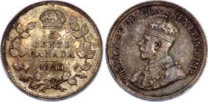 Canada 5 Cents 1920 - KM# 22a; Silver; ... 