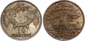 Lebanon 10 Piastres 1929 - KM# 6; Silver; UNC