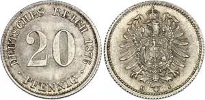 Germany - Empire 20 Pfennig 1876 D - KM# 5; ... 