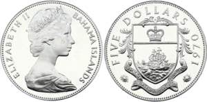 Bahamas 5 Dollars 1970 - KM# 10; Silver, ... 