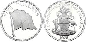Bahamas 5 Dollars 1976 - KM# 67a; Silver, ... 