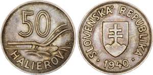 Slovakia 50 Halierov 1940 - KM# 5; XF+
