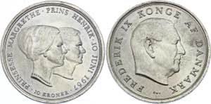 Denmark 10 Kroner 1967 - KM# 856; Silver; ... 