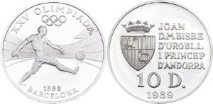 Andorra 10 Diners 1989 - KM# 56; Silver, ... 