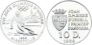 Andorra 10 Diners 1989 - KM# 55; Silver, ... 