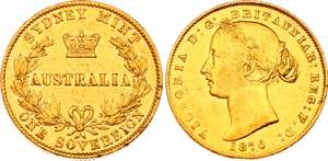 Australia Sovereign 1870 - KM# 4; Gold ... 