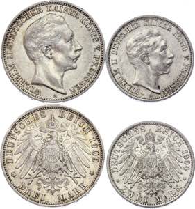 Germany - Empire Prussia 2 & 3 Mark 1904 - ... 