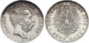 Germany - Empire Saxony 5 Mark 1876 E - KM# ... 