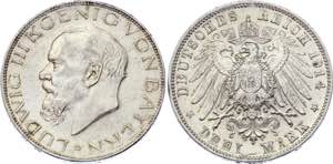 Germany - Empire Bavaria 3 Mark 1914 D - KM# ... 
