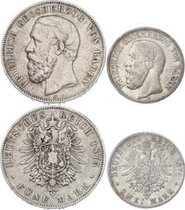 Germany - Empire Baden 2 & 5 Mark 1875 - ... 