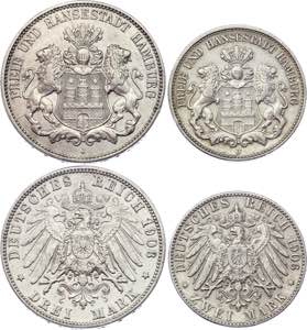 Germany - Empire Hamburg 2 & 3 Mark 1906 - ... 