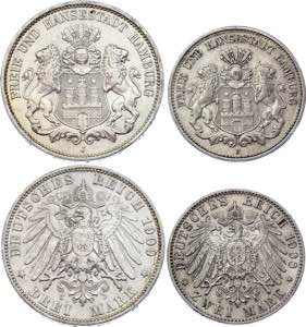 Germany - Empire Hamburg 2 & 3 Mark 1908 - ... 