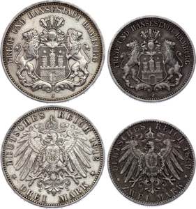 Germany - Empire Hamburg 2 & 3 Mark 1899 - ... 