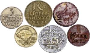 Danzig Lot of 6 Coins 1923 - 1932 - Various ... 