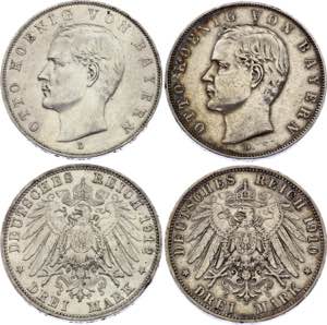 Germany - Empire Bavaria 2 x 3 Mark 1910 & ... 