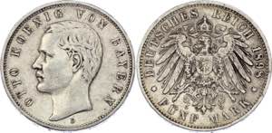 Germany - Empire Bavaria 5 Mark 1898 D - KM# ... 