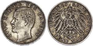 Germany - Empire Bavaria 5 Mark 1899 D - KM# ... 