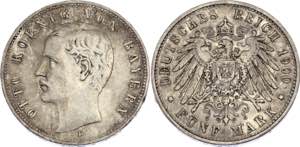 Germany - Empire Bavaria 5 Mark 1900 D - KM# ... 