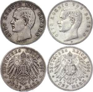 Germany - Empire Bavaria 2 x 5 Mark 1901 & ... 