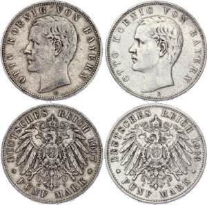 Germany - Empire Bavaria 2 x 5 Mark 1903 & ... 