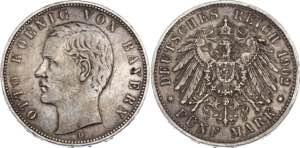 Germany - Empire Bavaria 5 Mark 1902 D - KM# ... 