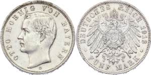 Germany - Empire Bavaria 5 Mark 1913 D - KM# ... 