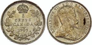 Canada 5 Cents 1907 - KM# 13; Silver; Edward ... 