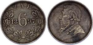 South Africa 6 Pence 1897 - KM# 4; Silver; XF