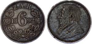 South Africa 6 Pence 1892 - KM# 4; Silver; ... 