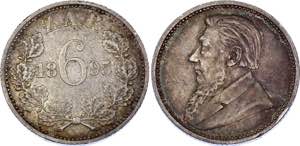 South Africa 6 Pence 1895 - KM# 4; Silver; XF