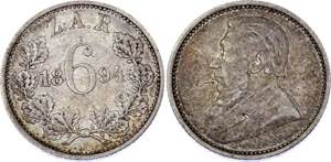 South Africa 6 Pence 1894 - KM# 4; Silver; XF