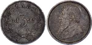 South Africa 3 Pence 1892 - KM# 3; Silver; ... 
