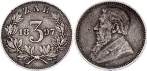 South Africa 3 Pence 1897 - KM# 3; Silver; XF